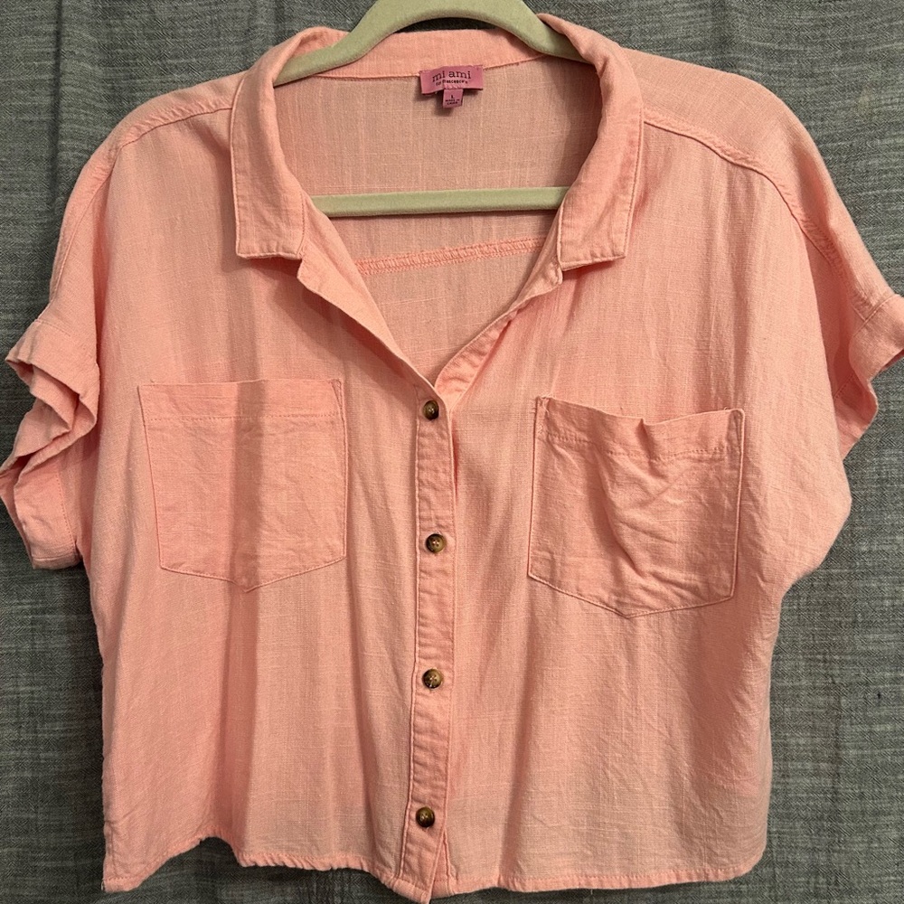 Judith Boxy Button Down Pink Shirt Francesca’s mi ami